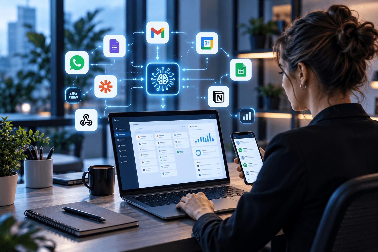 אוטומציה עסקית המחברת בין WhatsApp, CRM, טפסים ומערכות עבודה